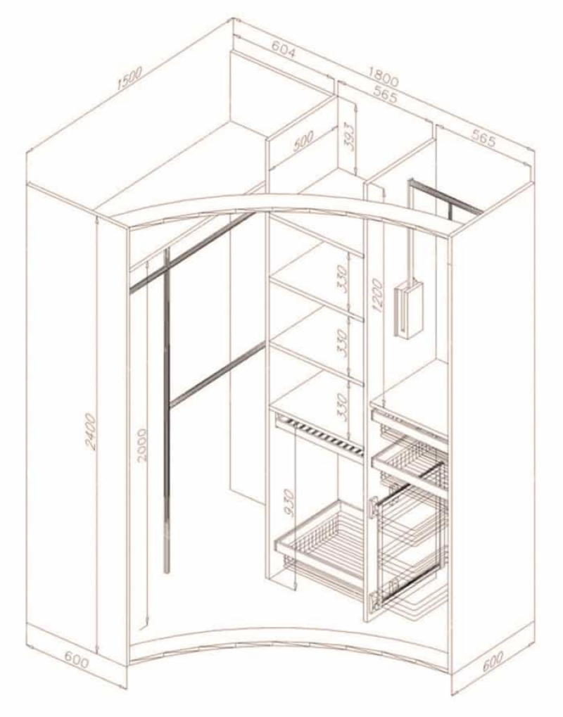 Угловой шкаф чертеж pro100